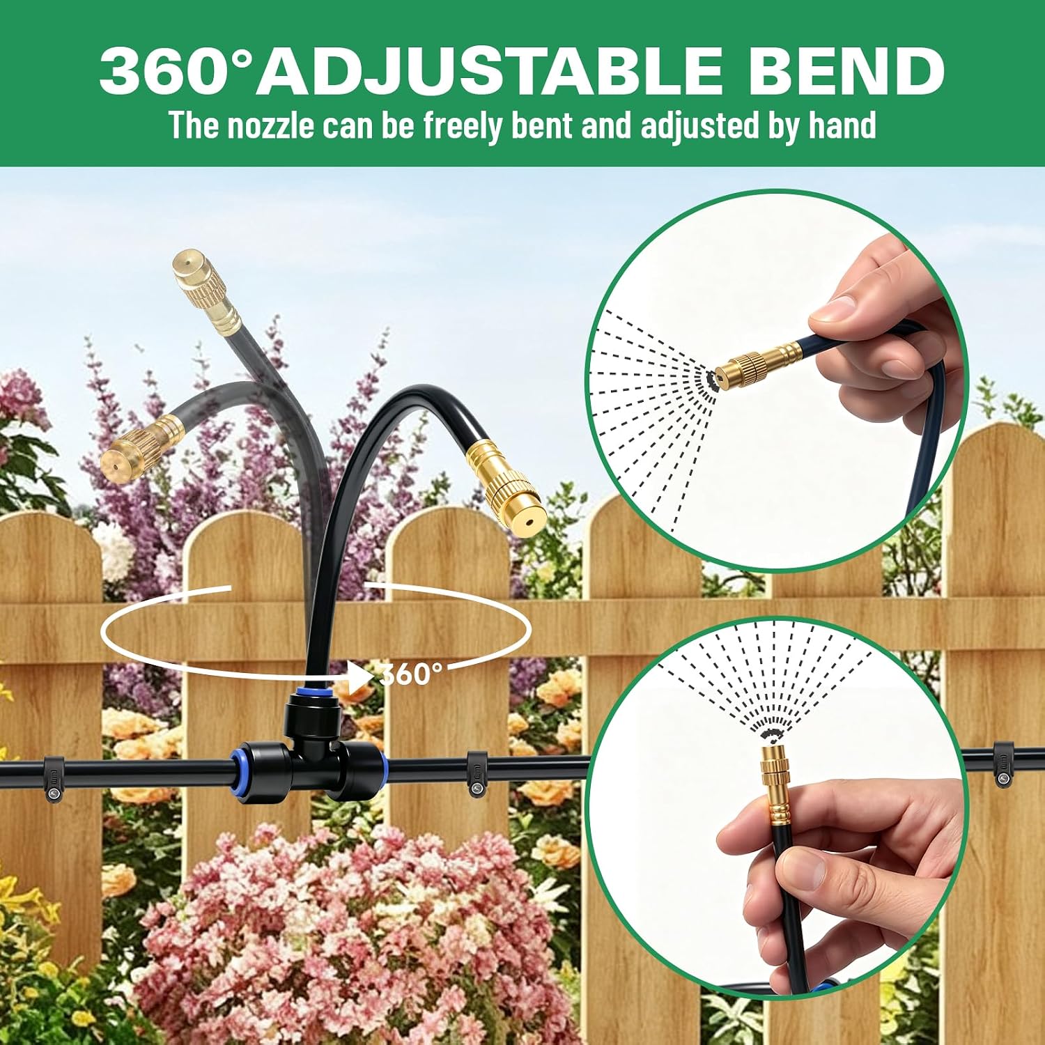 Riboud 110Ft Drip Irrigation System, 2026-Upgrade Garden Watering Kit with 16 Adjustable Copper Rotating Arm Nozzles