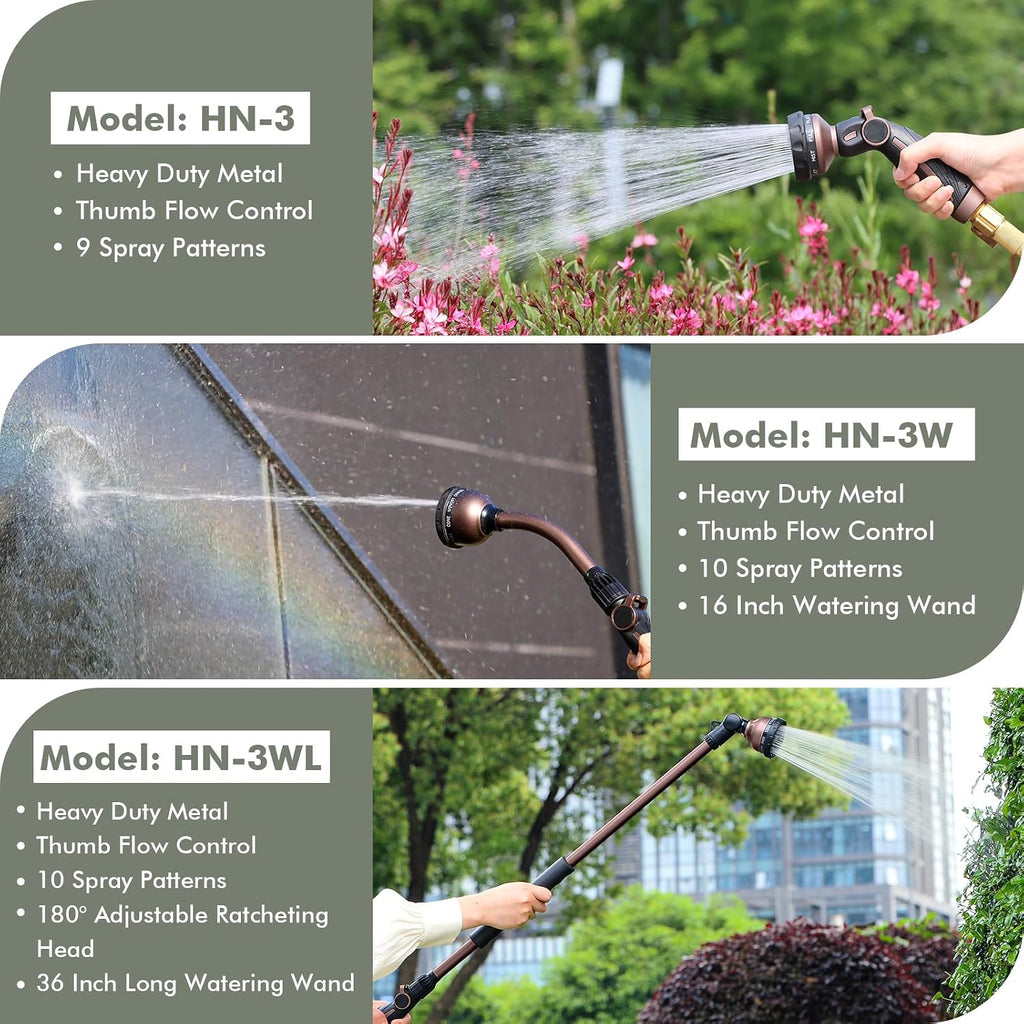RESTMO Watering Wand Heavy Duty, 15-Inch Long Hose Nozzle Sprayer | 10 Spray Patterns & Thumb Flow Control, Metal