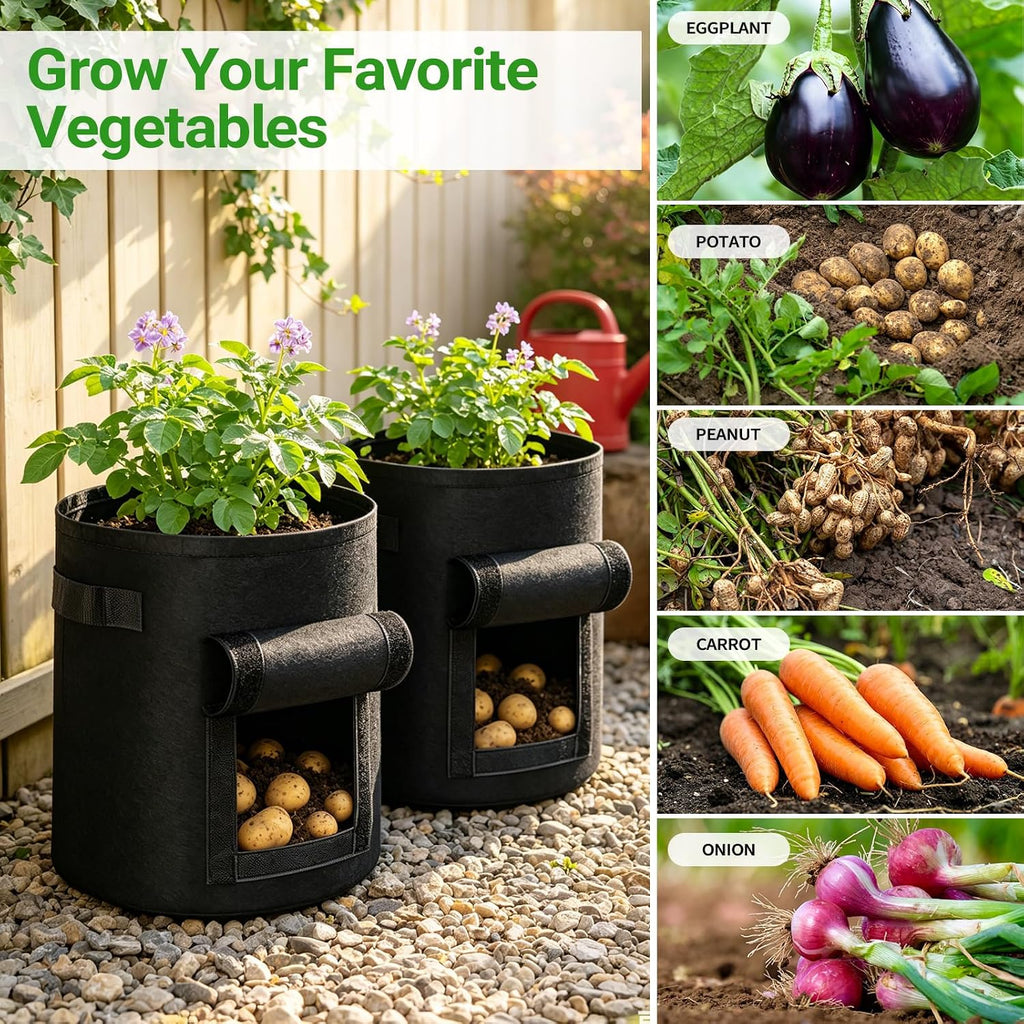 6 Pack Potato Grow Bags (15/10/5 Gallon, 2 of Each) with Harvest Window, Garden Planting Bag with Reinforced Handles