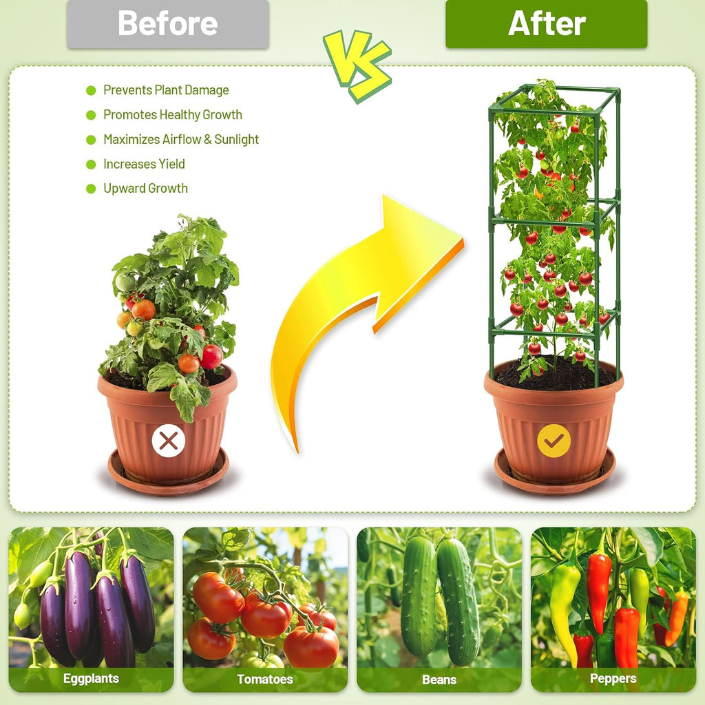 2 Pack 45 Inch Tomato Cages for Garden, Heavy Duty Tomato Trellis | Adjustable & Reusable Square Tomato Plant Support