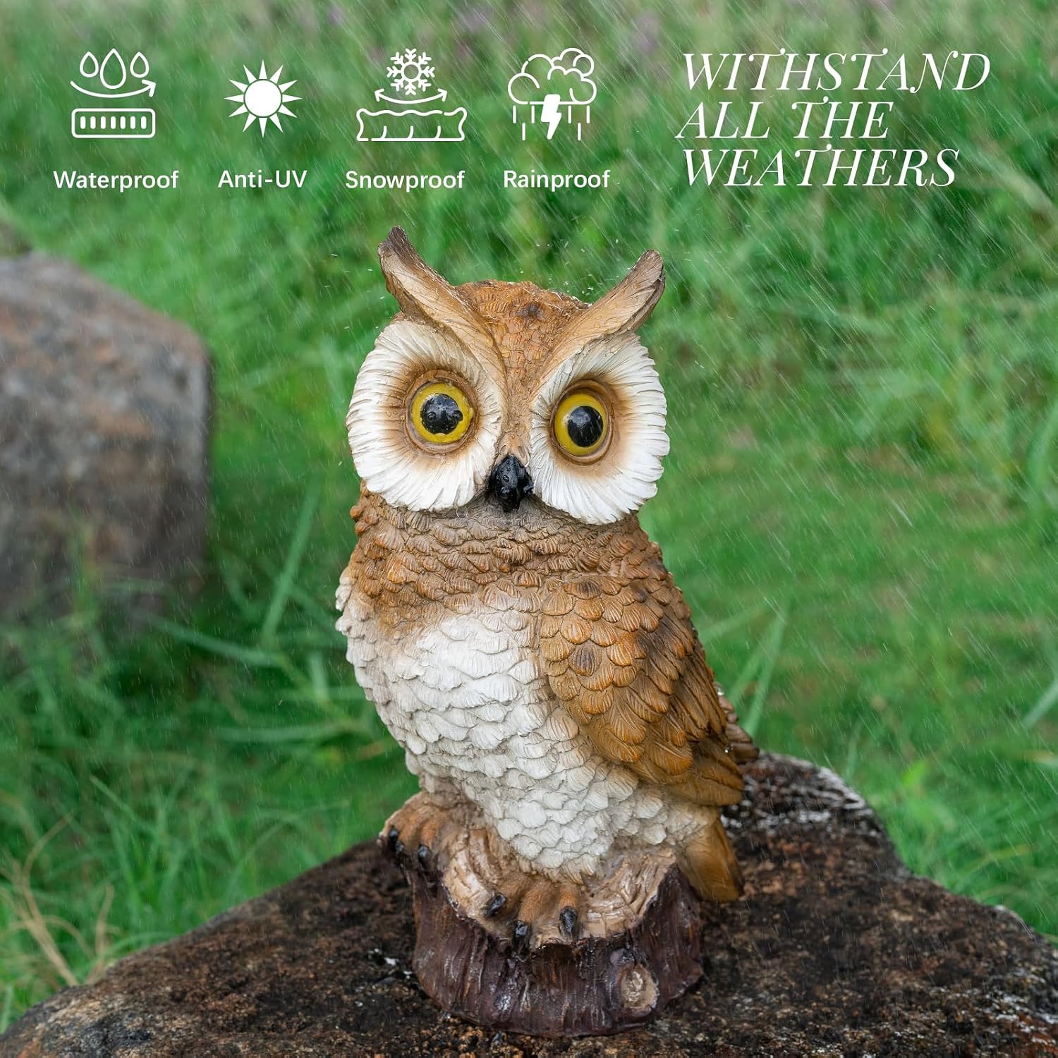 Solar Owl Garden Statues Outdoor Decor Resin Owl Figurine with LED Lights Owl Sculpture for Porch Patio Lawn Yard
