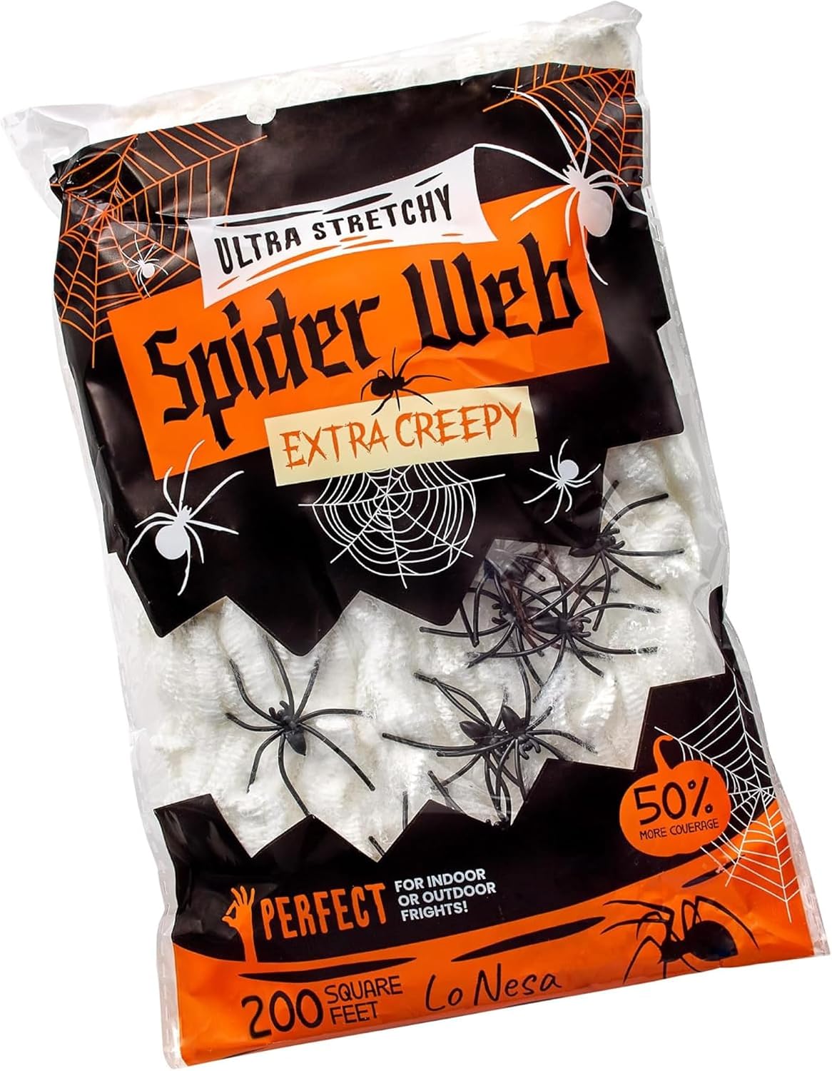 200 Sq. Ft Spiderweb Coverage, Indoor & Outdoor Use, Creepy Spiders Included, Garden Decor (White, 200 SQ FT) Spider Web