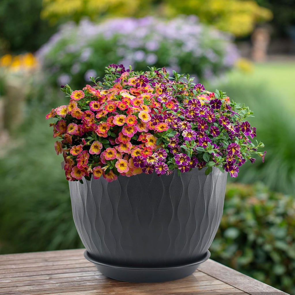 12/10/9 inch Plant Pots, 3 Pack Flower Pots for Outdoor Indoor Garden Plants, Large Planters with Multi Mesh Drainage