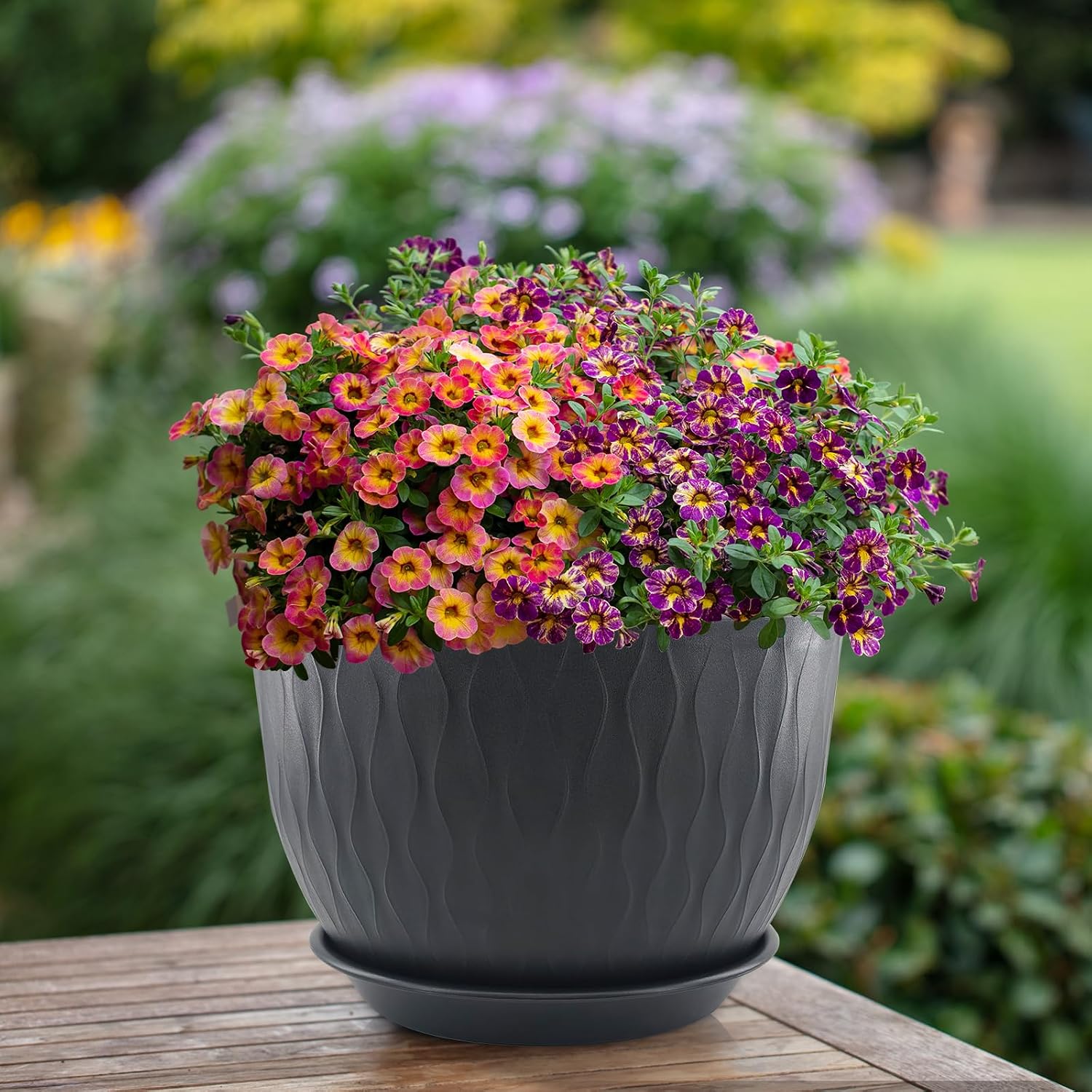 12/10/9 inch Plant Pots, 3 Pack Flower Pots for Outdoor Indoor Garden Plants, Large Planters with Multi Mesh Drainage