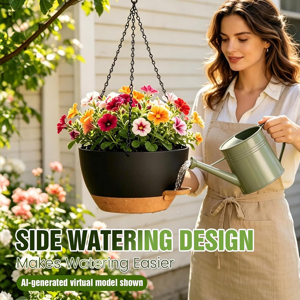 12 Inch Large Self Watering Hanging Planters 2 Pack with Saucers | Set of 2 12-inch self-watering hanging planters with