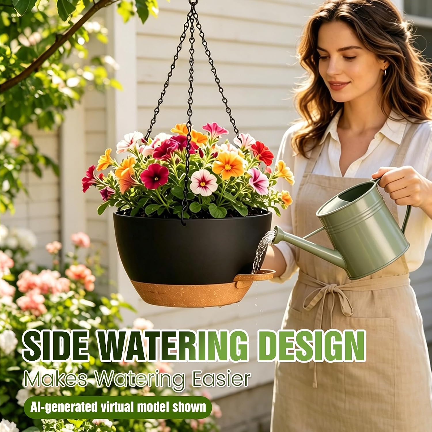 12 Inch Large Self Watering Hanging Planters 2 Pack with Saucers | Set of 2 12-inch self-watering hanging planters with