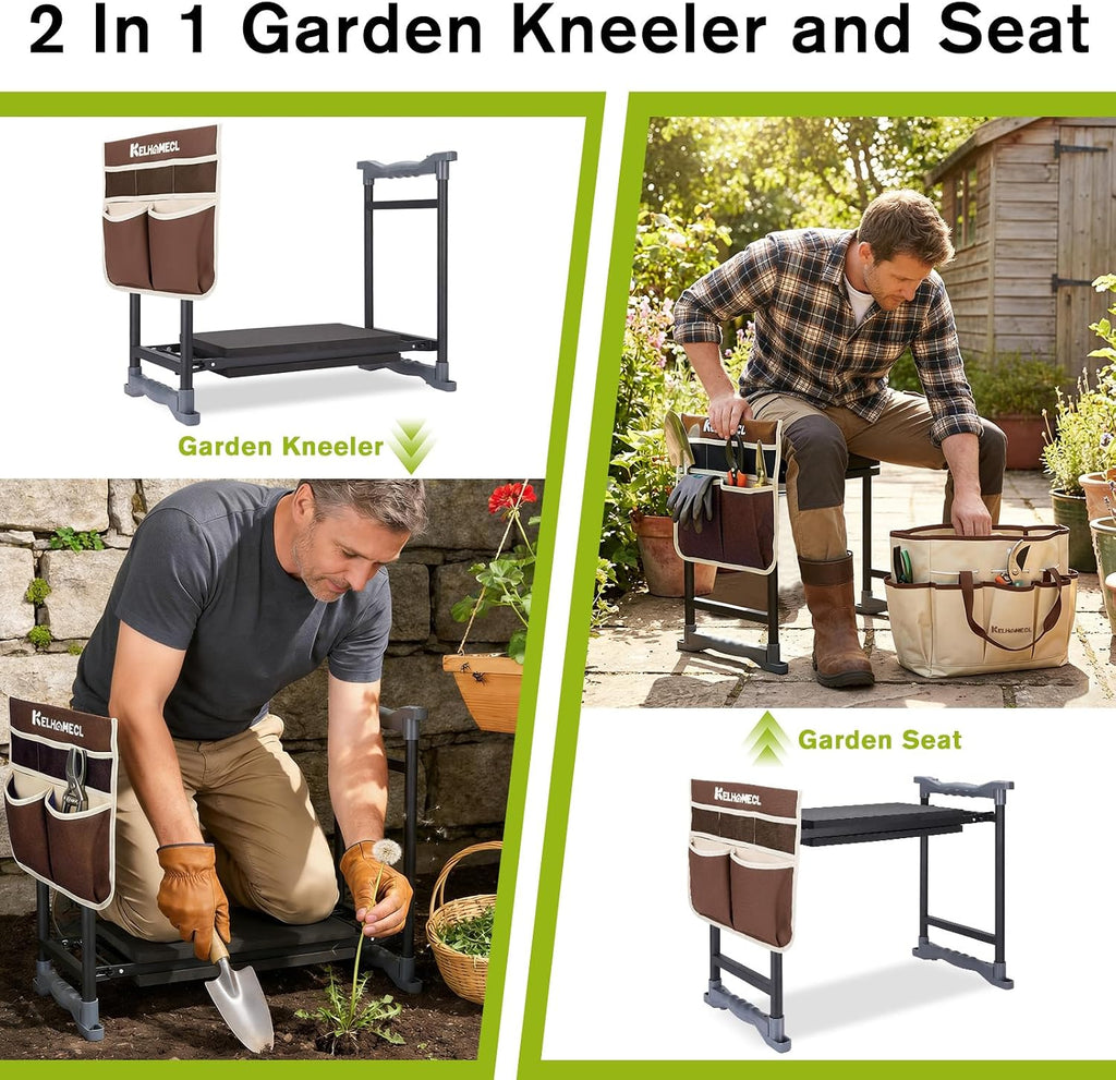 Garden Kneeler and Seat with Umbrella,Heavy Duty Gardening Bench and Stool | 2-in-1 Foldable Gardening Stool with