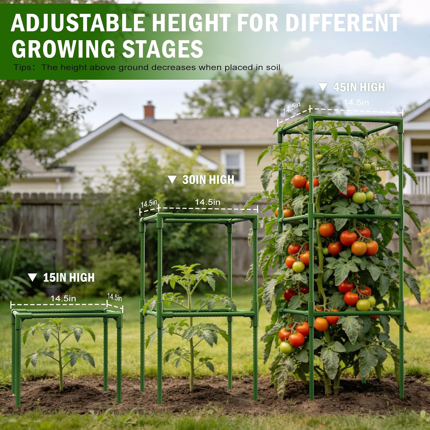 Uyittour 3 Pack Square Tomato Cages for Garden, 45" Heavy Duty Tomato Trellis Plant Support Cages for Raised Garden Bed