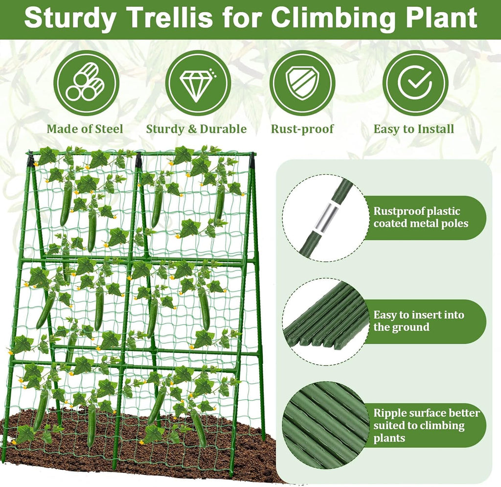 Tidponra Cucumber Trellis for Garden, 34 X 47 Inches A Frame Gardening Trellis with Fabric Raised Garden Bed, Climbing