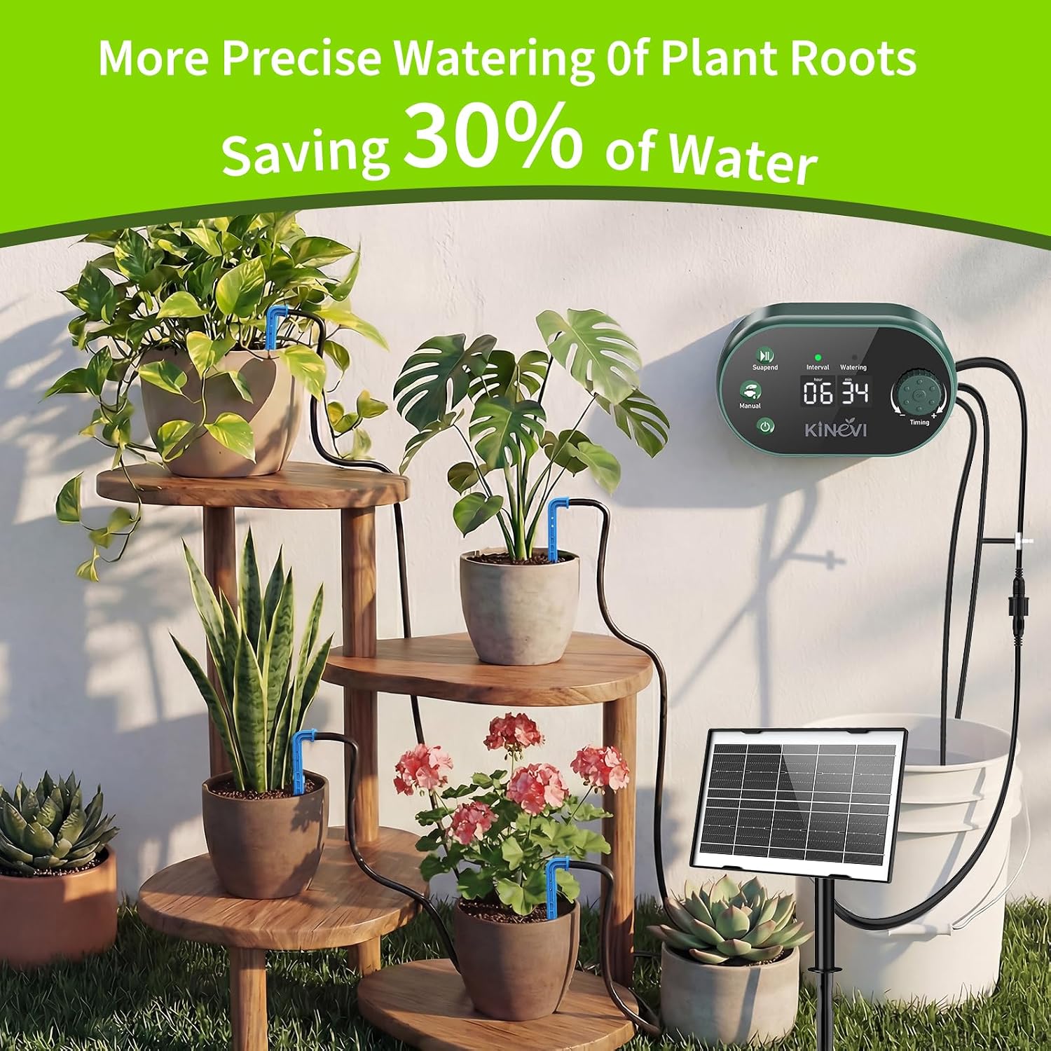 Solar Drip Irrigation System Kit, Auto Plant Waterer for 15 Pots | 3W Solar Powered Automatic Self Watering Device, 22