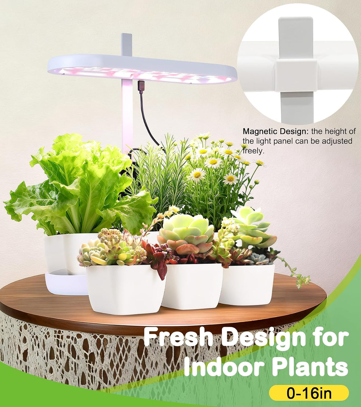 Grow Lights for Indoor Plants, 20W Full Spectrum LED Grow Lamp for Indoor Garden with Intelligent Controller, Height