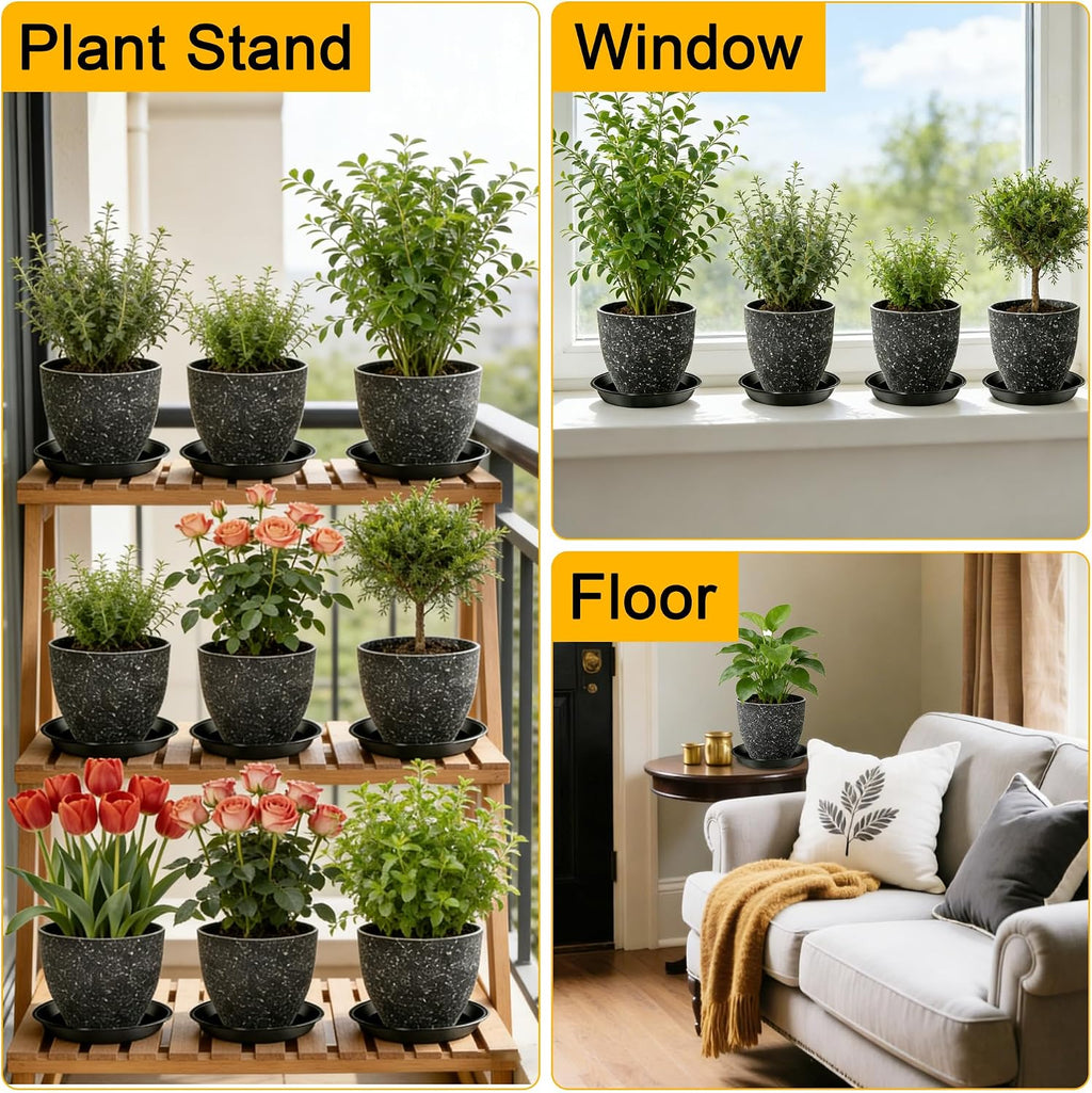 6 Pack 12 Inch Plant Saucers, Heavy Duty Plastic Plant Trays Drip Plates for Home & Garden Potted Plants, Water Trays