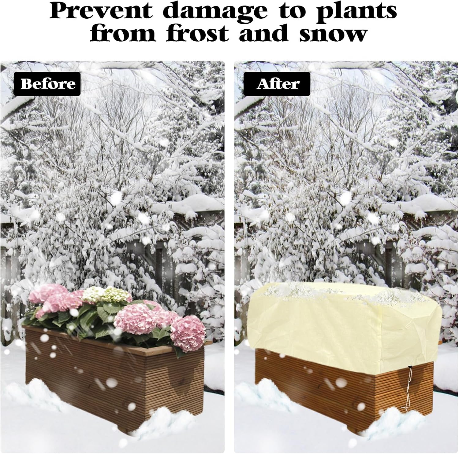 4 Pcs Rectangular Planter Box Cover Freeze Protection, Flower Box Covers Winter Frost Blanket with Drawstring for