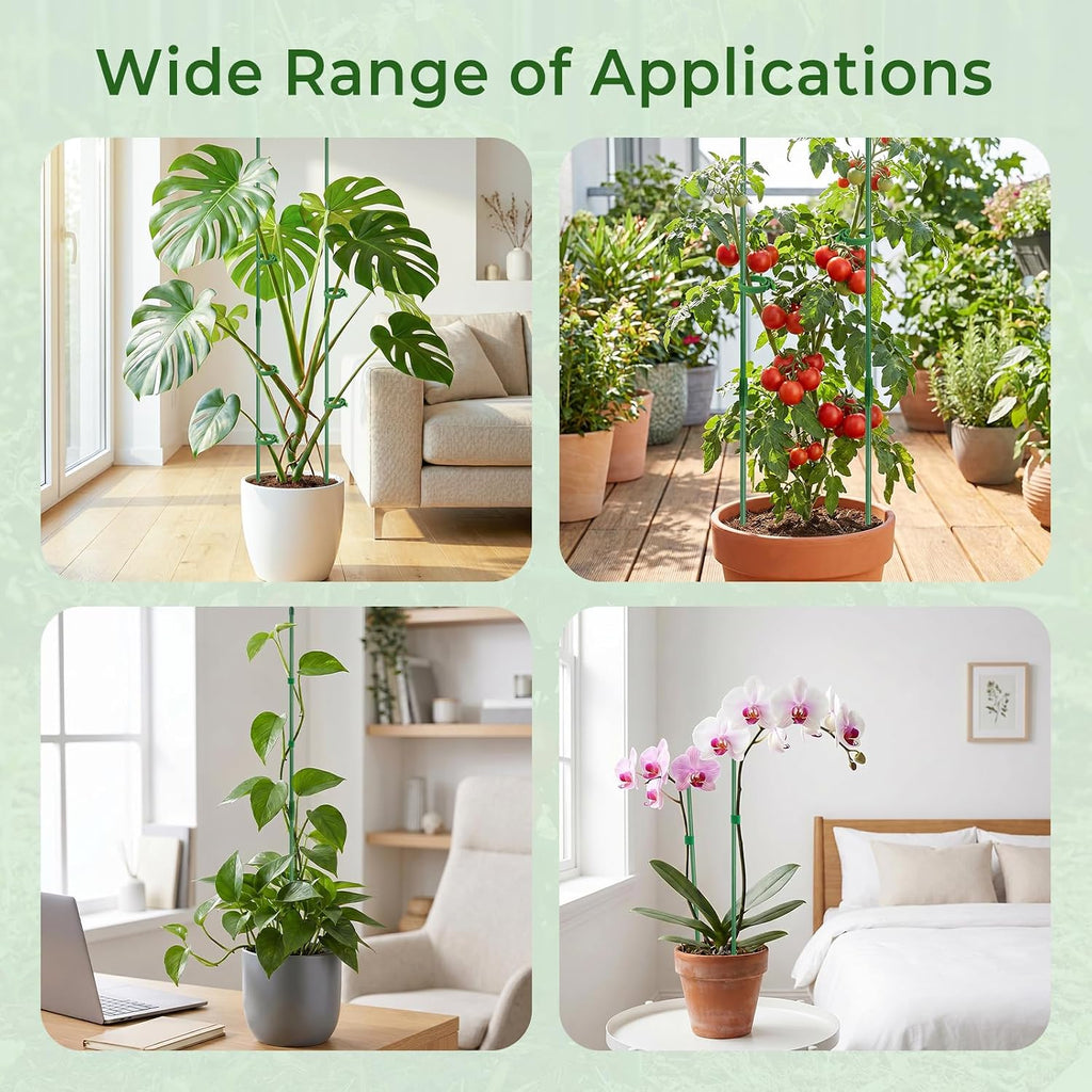 30 Pcs Plant Support Stakes Height Adjustable (17.7, Inches) | Garden Single Stem Plant Stake with 60 Pcs Plant Clips