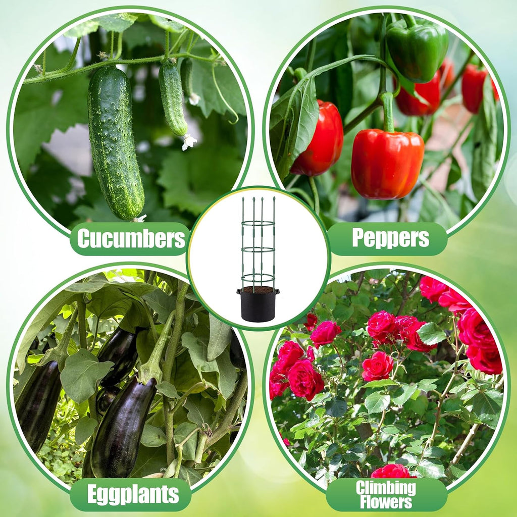 2 Sets Sturdy Tomato Cage with 10 Gal Grow Bags - 48.5" Plants Garden Trellis Planter Kit, Support for Indoor Outdoor