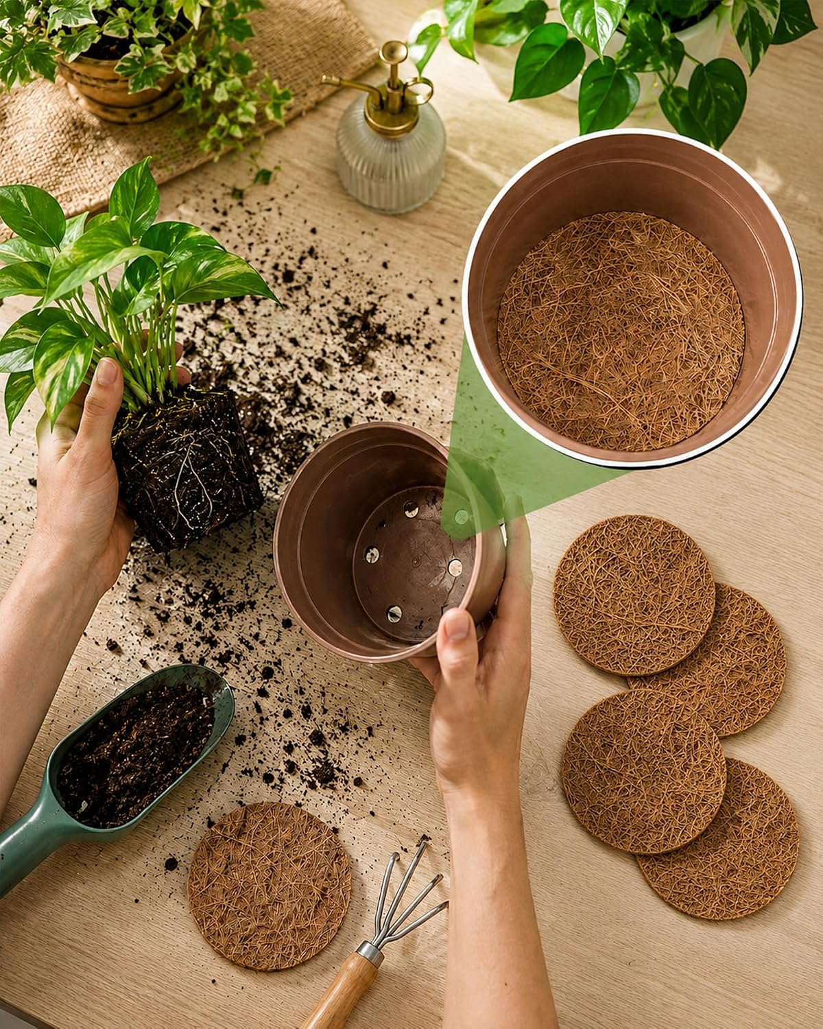 Coco Coir Drainage Mesh Pads for Flower Pots, 12 Pcs Pot Hole Covers(9inch,12pcs) | Natural Coconut Fiber Inserts for
