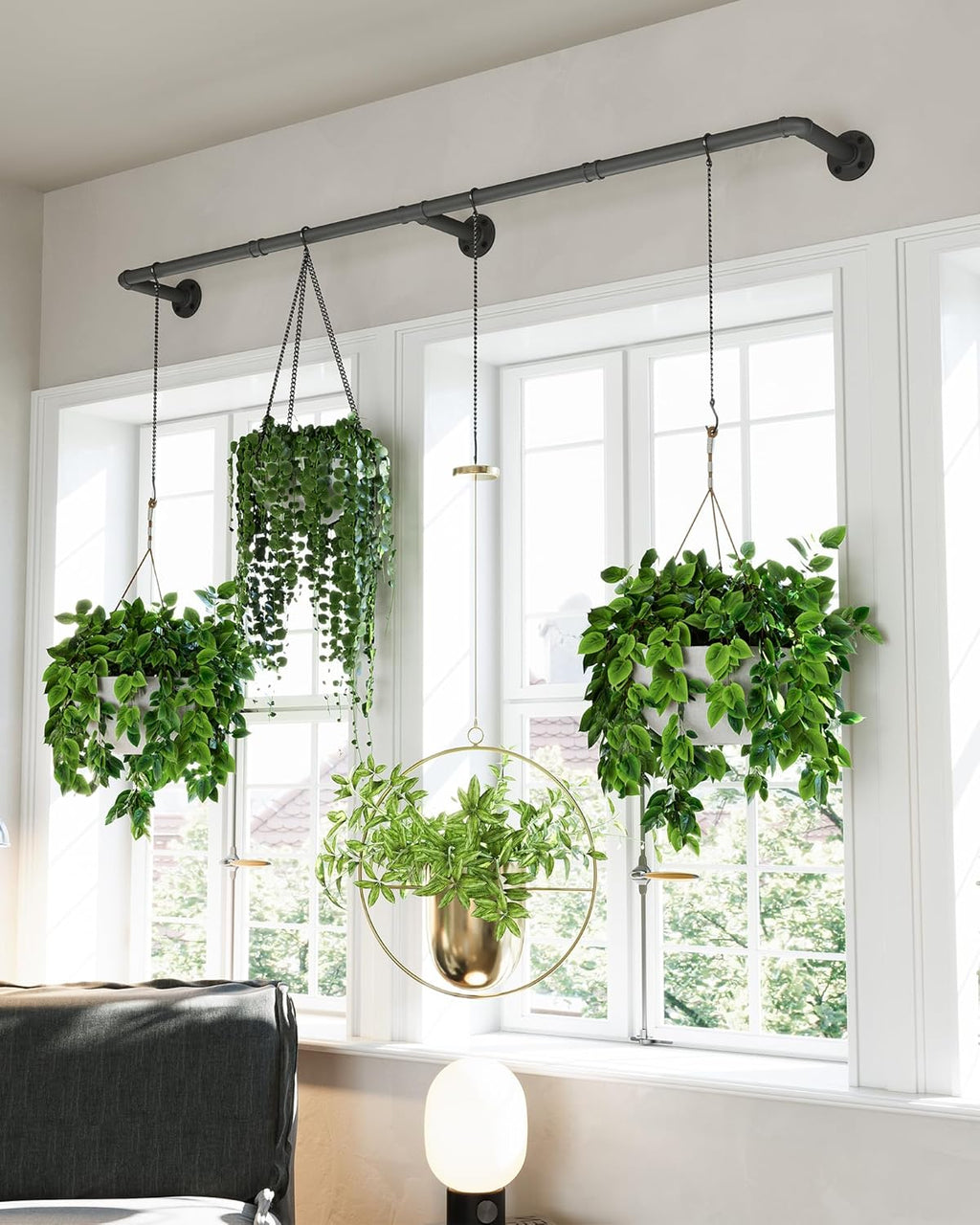 SOFITORG 65.7" Metal Plant Hanging Rod with 6 Chains, Pots Not Included | Wall Plant Hanging Bar, Durable Hanging