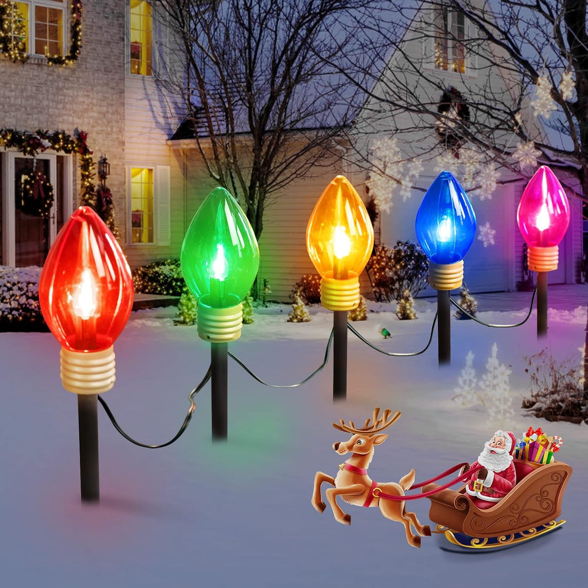 Jumbo C9 Christmas Pathway Lights Outdoor - 8.5 Feet 5 LED C9 Walkway Light