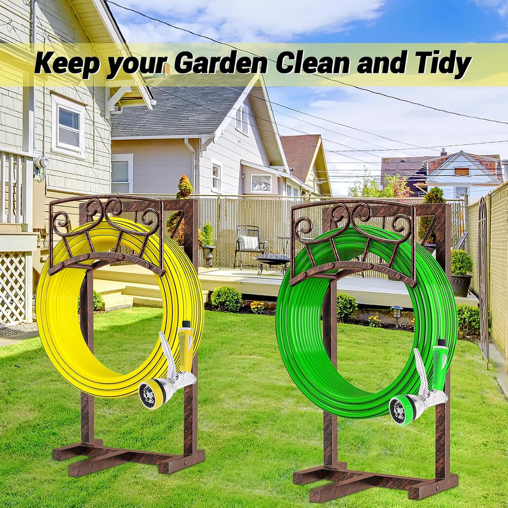Garden Hose Holder, Heavy Duty Metal Water Hose Holders Hose Stand with 5 Spikes, Freestanding Hose Storage Rack Hose