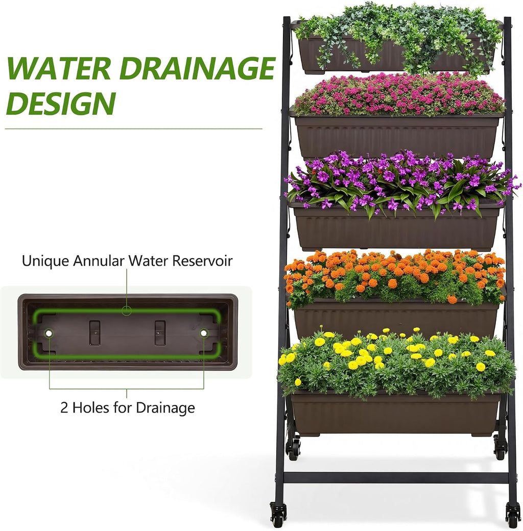 VECELO 5-Tier Vertical Garden Bed, Freestanding Elevated Raised Garden Planter with 5 Garden Planter Boxes, Lockable