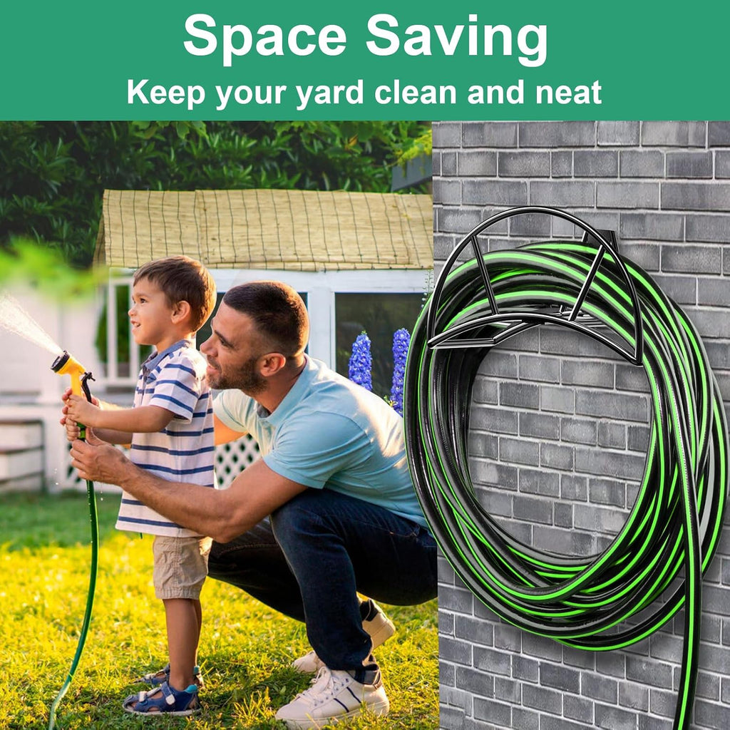 TomCare Garden Hose Holder Wall Mount, 150FT Capacity Water Hose Hanger | 7 mm Solid Metal Rod, One-Piece Welded Frame