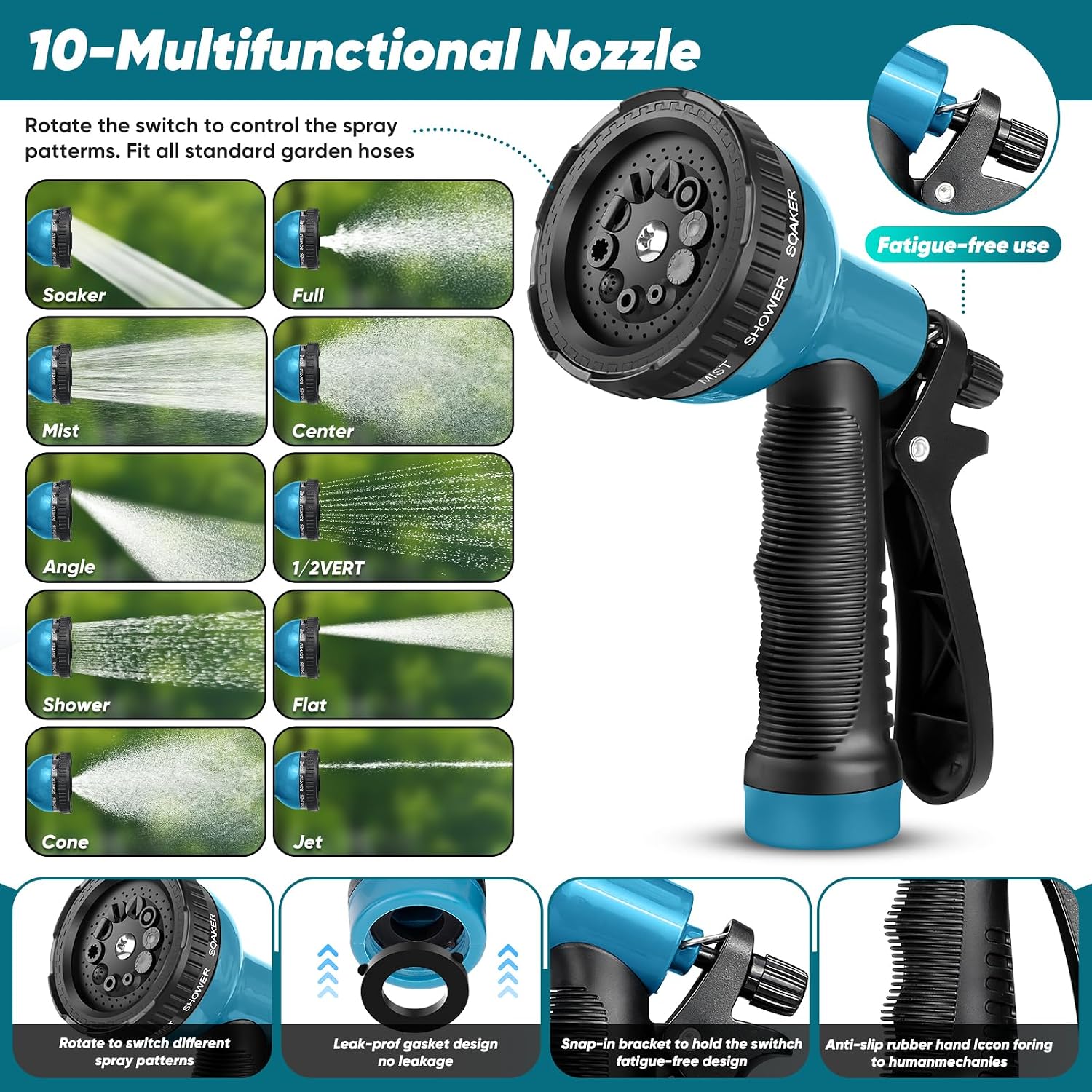 Garden Hose 100FT Non-Expanding, Lightweight Hose With 10-Function Nozzle, Leak-Proof No-Knot, Easy to Carry