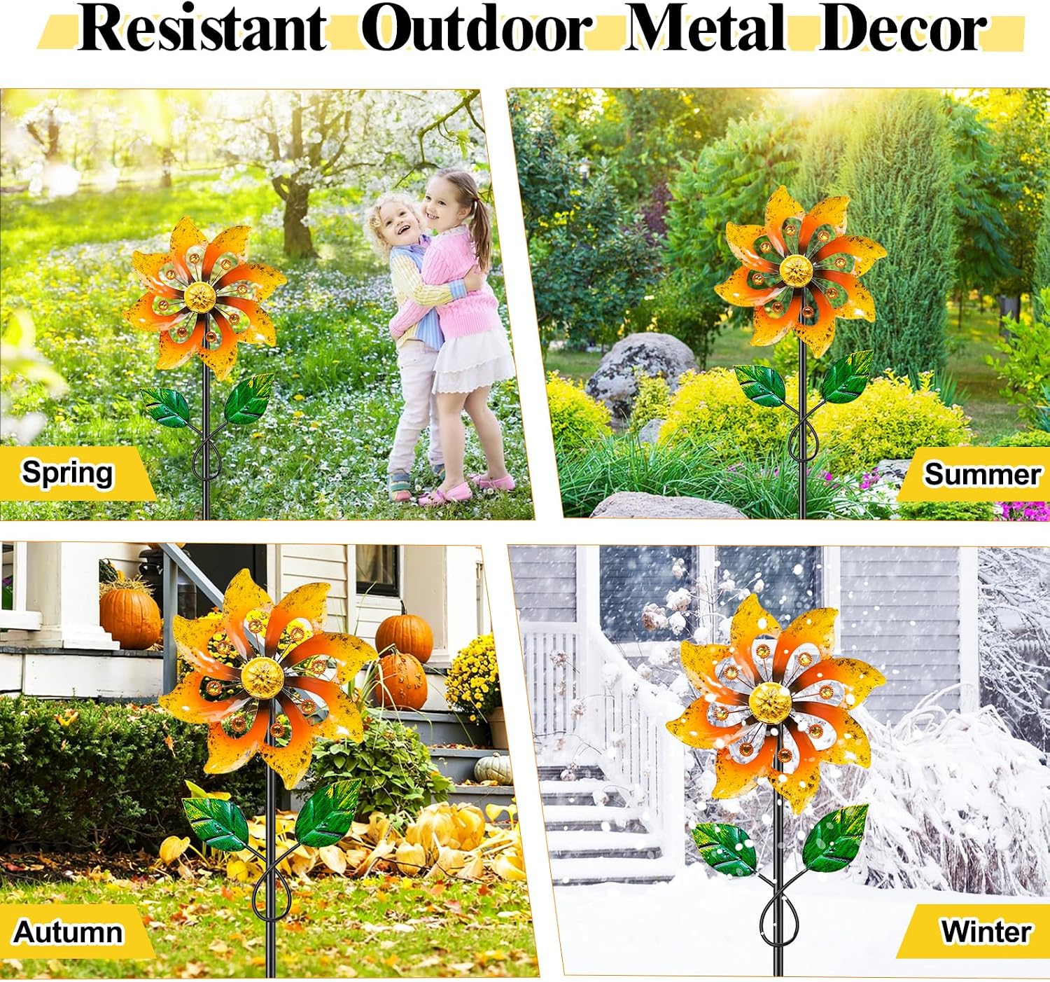 2pcs Metal Wind Spinners Outdoor with Stake for Yard Lawn Garden | 36.8in Wind Sculpture Spinner with Metal Stake