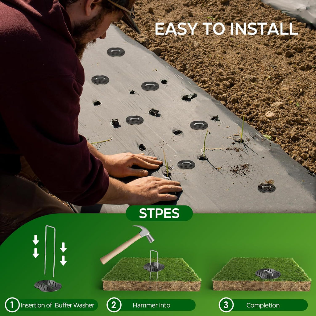 200 Pcs Garden Stakes Landscape Staples Set, 6 Inch 11 Gauge Heavy Duty Galvanized 100 U-Shaped Pins with 100 Gaskets
