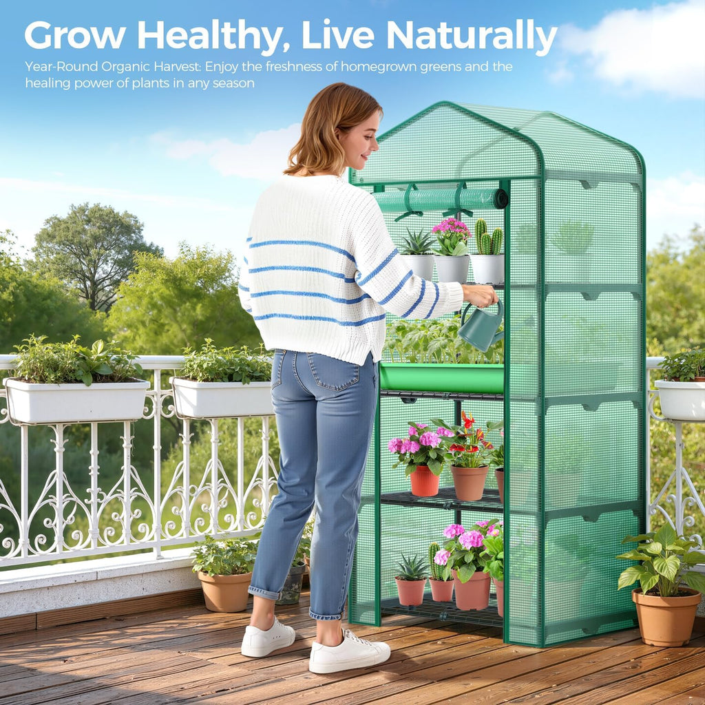 Ohuhu Mini Greenhouse for Indoor Outdoor, 27 x 19 x 62-Inch Small Plant Green House 4-Tier Rack Stand Portable
