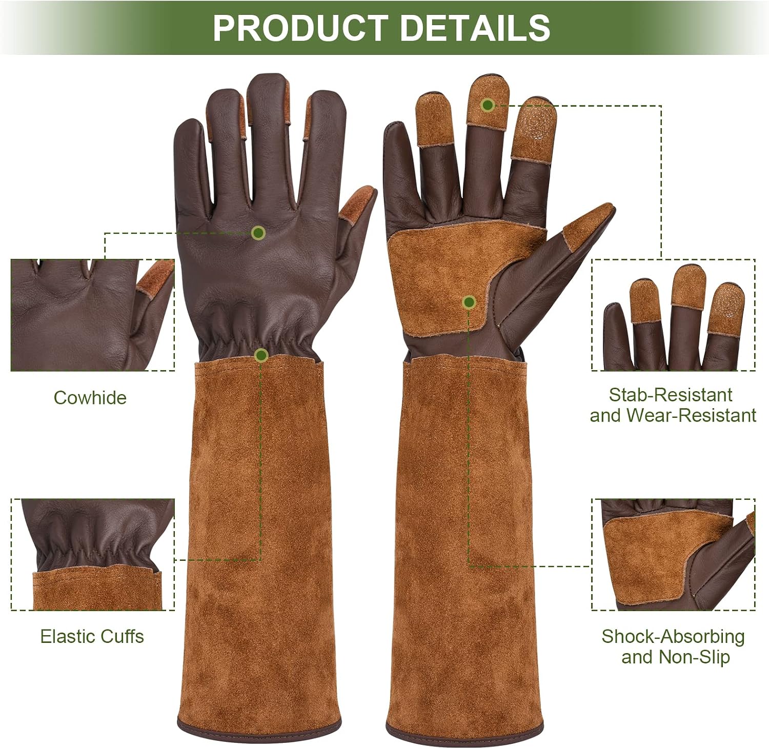 Long Gardening Gloves for Women Thorn Proof,Rose Pruning Cowhide Leather Garden Glove for Cactus, Rose and Blackberry