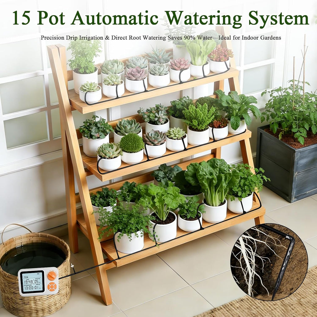 Topotdor Automatic Indoor Plant Waterer for 15 Potted Plants, Self Watering System Drip Irrigation Kit with