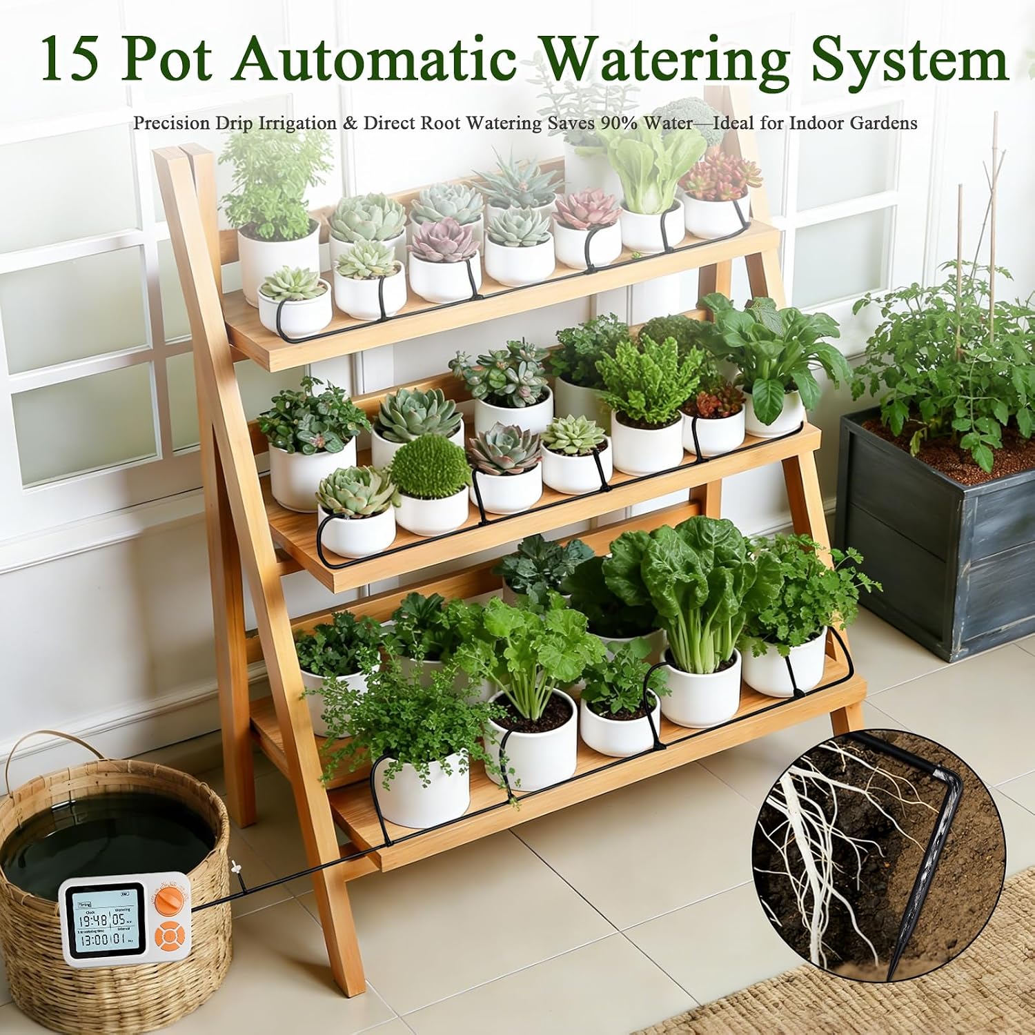 Topotdor Automatic Indoor Plant Waterer for 15 Potted Plants, Self Watering System Drip Irrigation Kit with
