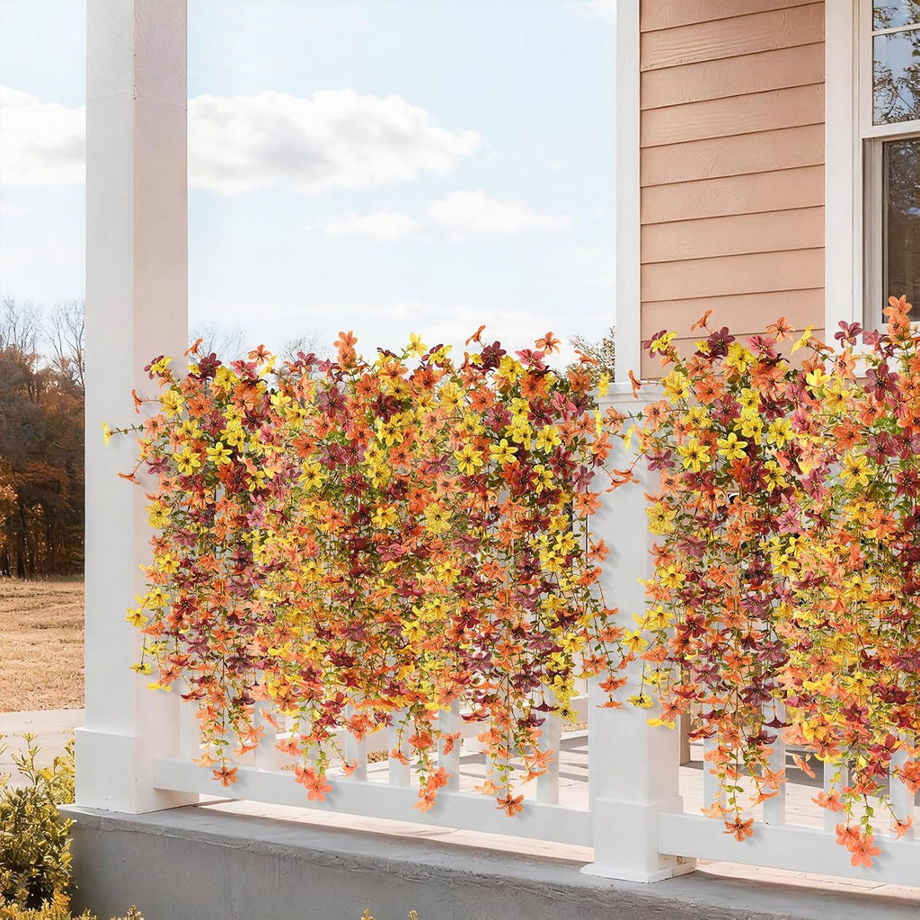 INQCMY Artificial Fake Hanging Flowers Plants for Outdoor Fall Decoration | 2PCS Faux Silk Daisy with Eucalyptus
