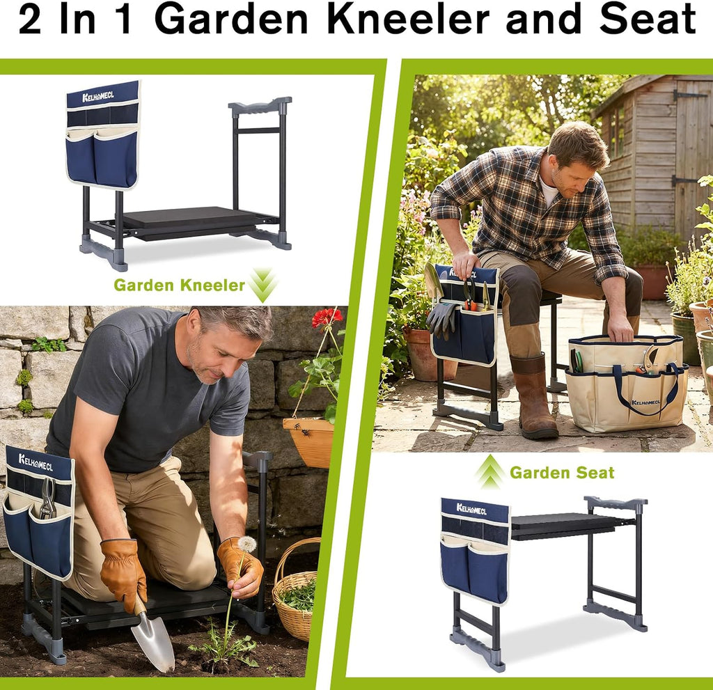 Garden Kneeler and Seat with Umbrella,Heavy Duty Gardening Bench and Stool | 2-in-1 Foldable Gardening Stool with