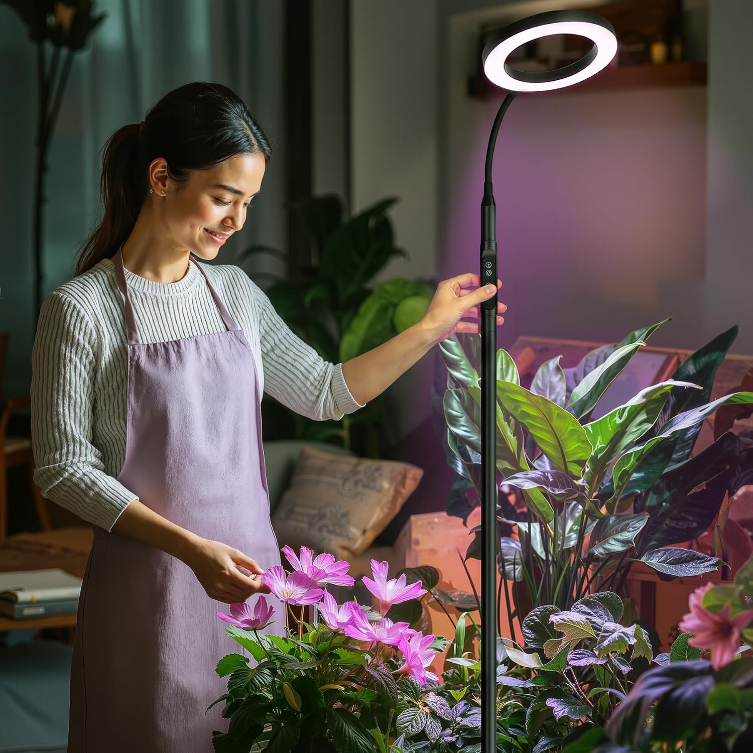 Grow Light Indoor Plants, 20W Full Spectrum Lamp, Height Adjustable Stand | 4/8/12H Auto Timer Setting,10 Dimmable