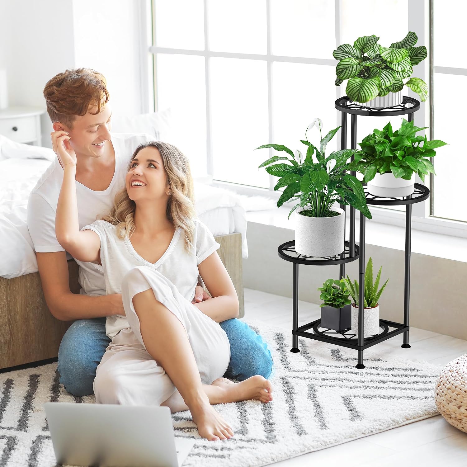 4 Tier Plant Stand Indoor Outdoor, Metal Flower Shelf Display Holder Corner | Multiple Plants Rack Tall Holder, Sturdy
