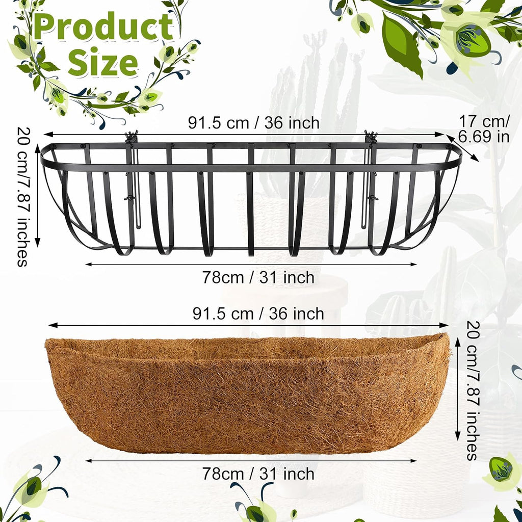 Tessco for you 2 Pieces Railing Planter Boxes, 36 Inches Window Box Planters with Coco Liner and Adjustable Brackets
