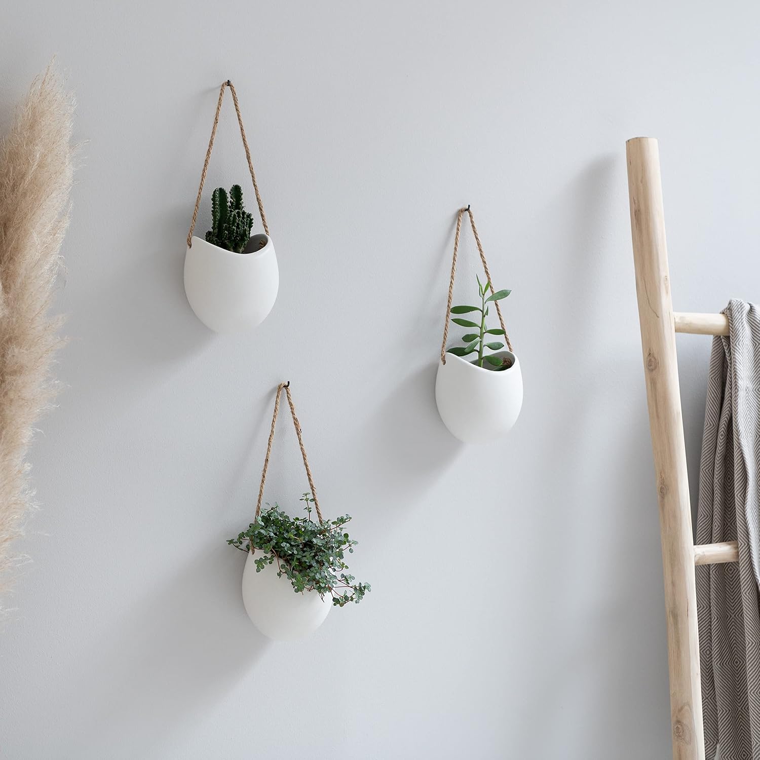 Kazai. Wall Planters -Ellie- | Hanging Ceramic Plant Pots 3 Pieces | Wall Decoration for Indoors, Balcony and Garden