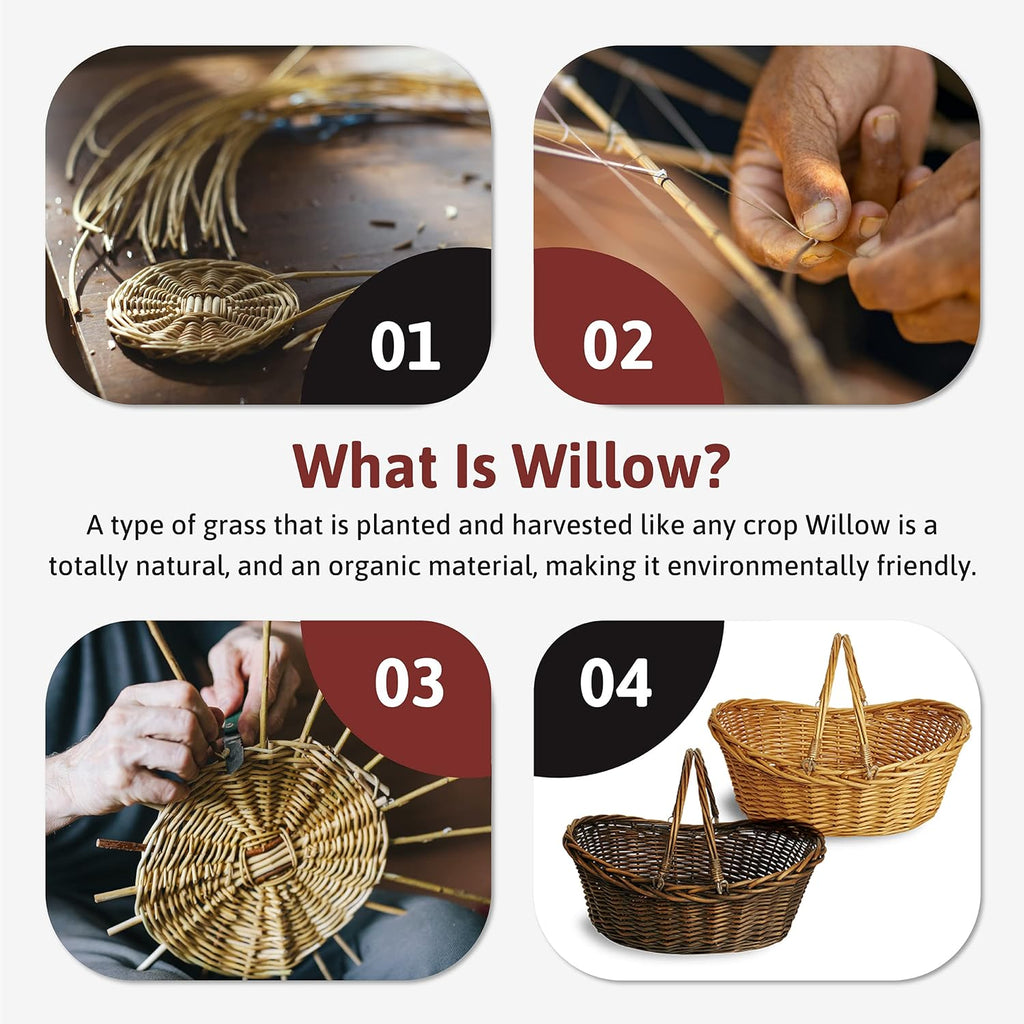 Wald Imports - Small Wicker Basket with Handle - Dark Brown Hand Woven Harvest Basket - Wicker Flower Basket for