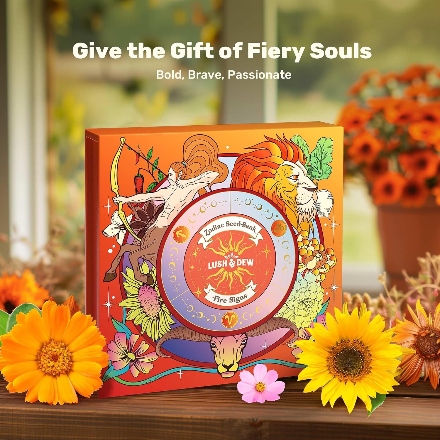 Lush&Dew Zodiac Garden Seed Bank Fire Signs, Gardening Gifts for Women Men | 12 Varieties USA-Sourced Non-GMO Heirloom