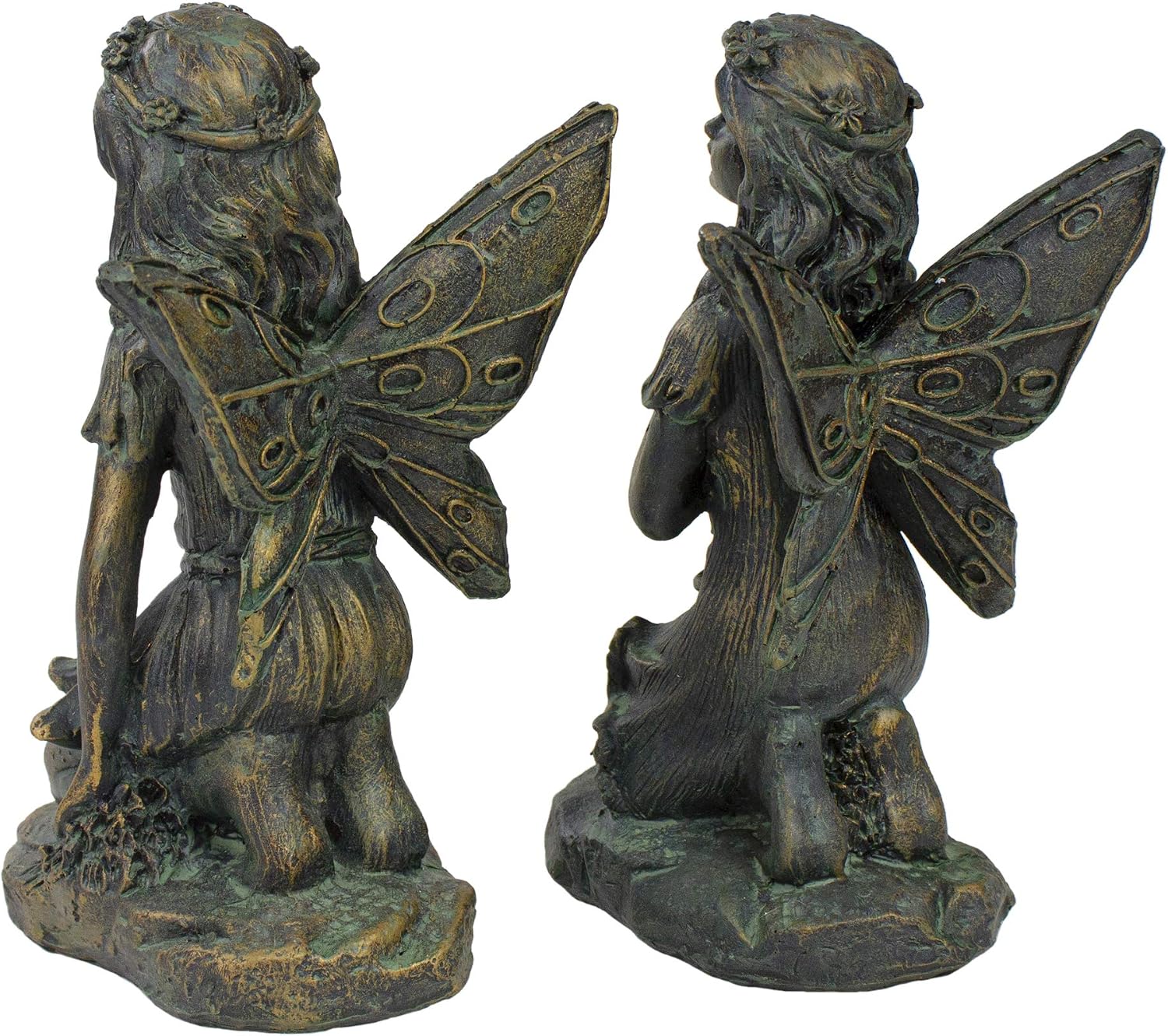 Northlight 2 Bronze Kneeling Fairies Flowers Butterfly Garden Statues 7"