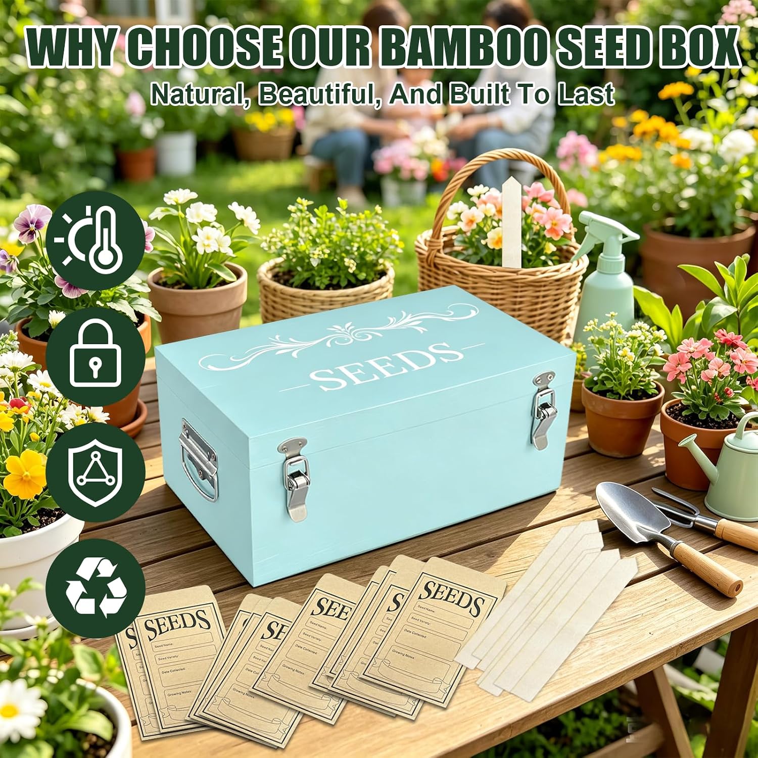 Bamboo Seed Storage Organizer Box with Lock