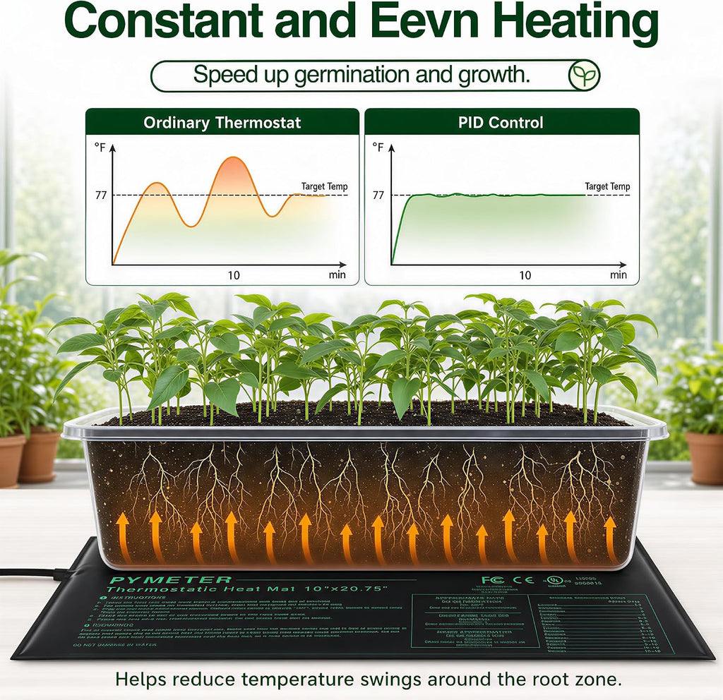 Seedling Heat Mat 10”x20.75” with PID Thermostat & Timer, Hydroponic Heating Pad for Seed Starting, Plant Germination