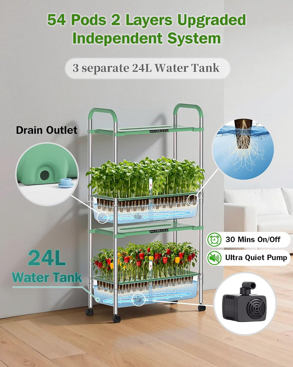 Growell Large Hydroponics Growing System Kit, 54 Pods Vertical Indoor Herb Garden Kit with LED Grow Light & Independent