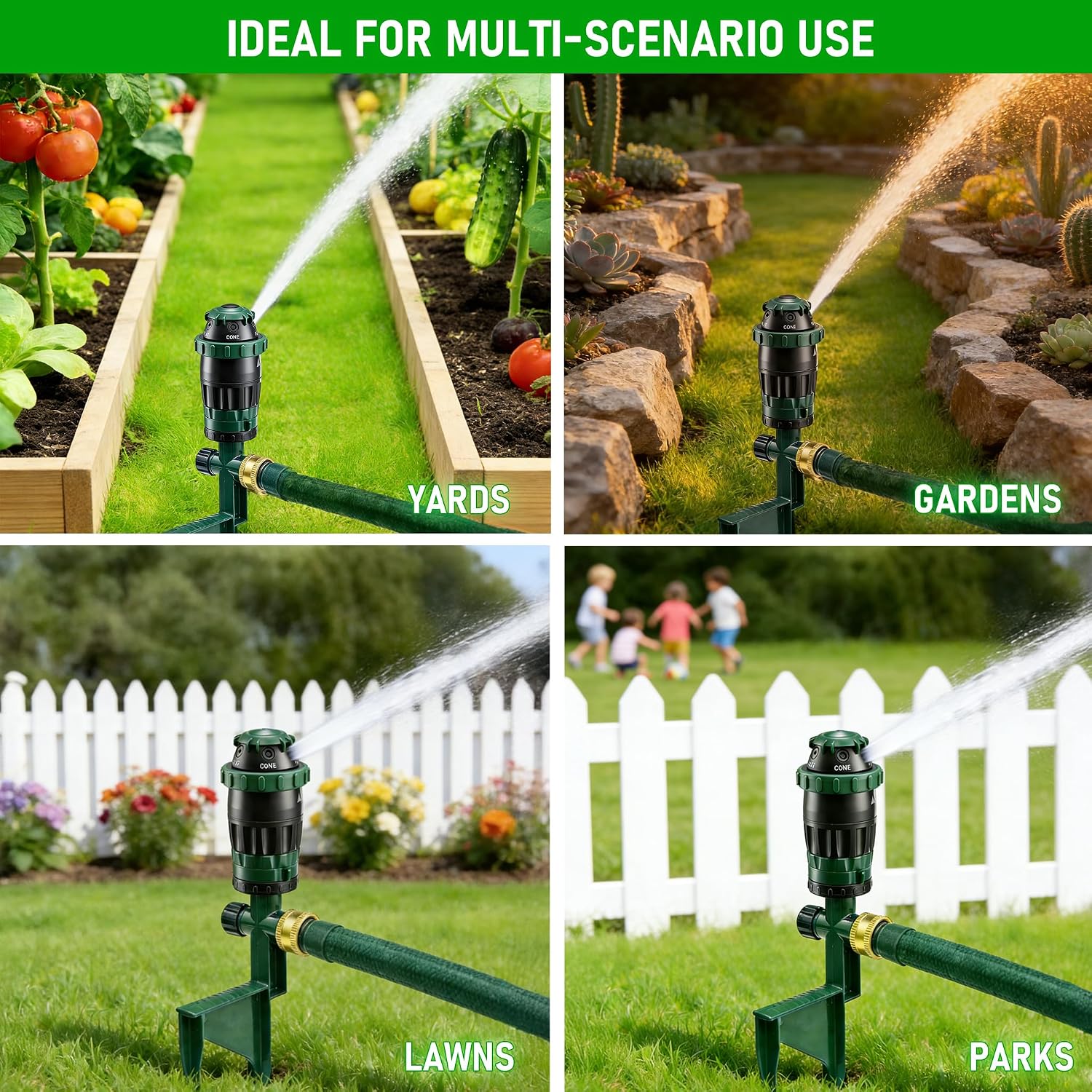 LIULO TOOL 2-Pack Gear Drive Sprinklers for Yard, 360 Degree Garden Water Sprinkler Head on Spike Base with 3/4 Inch