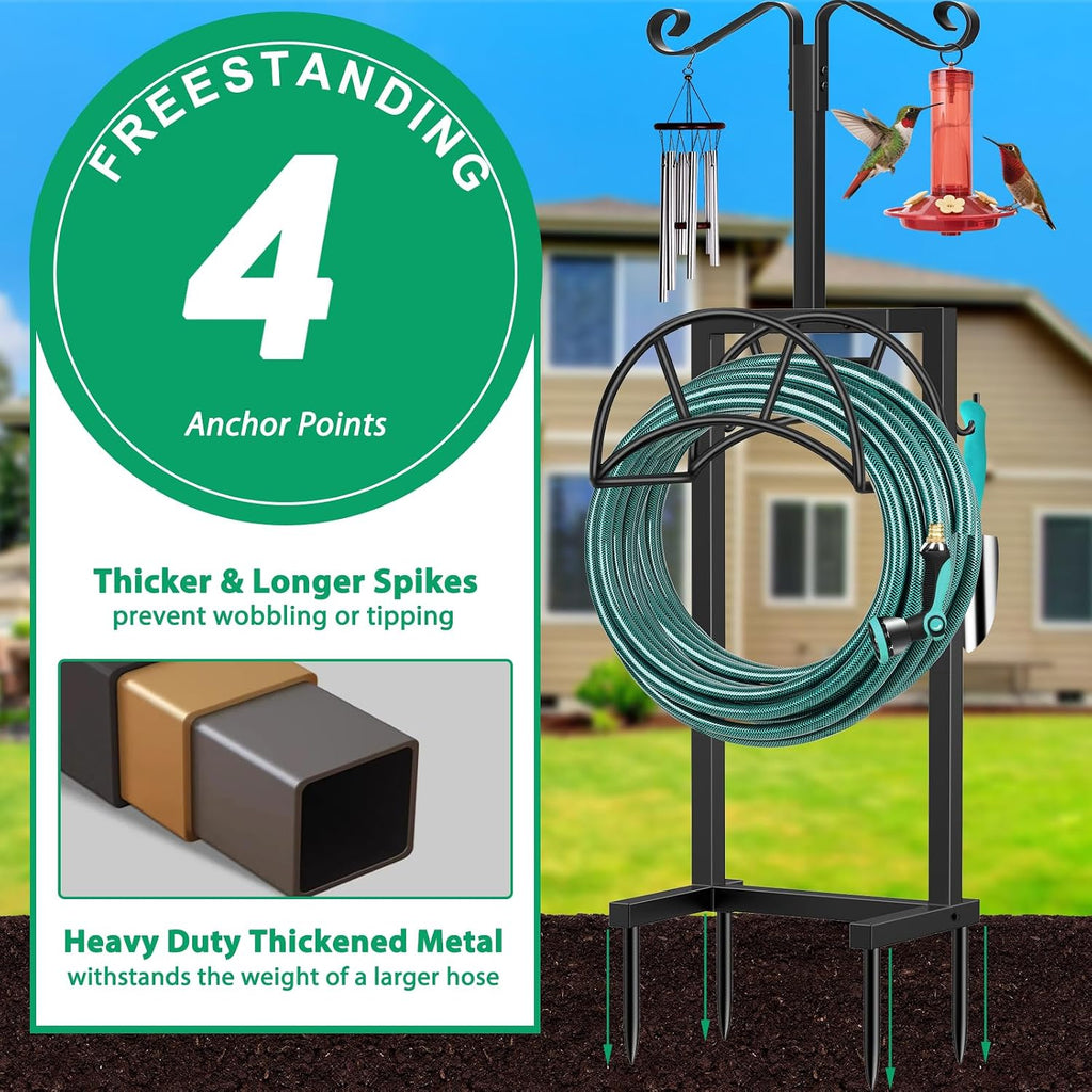 TomCare Garden Hose Holder, 4 Spikes Hose Stand for 160FT Outdoor Hose | Thick Metal Frame, 250 lbs Load Capacity, 2