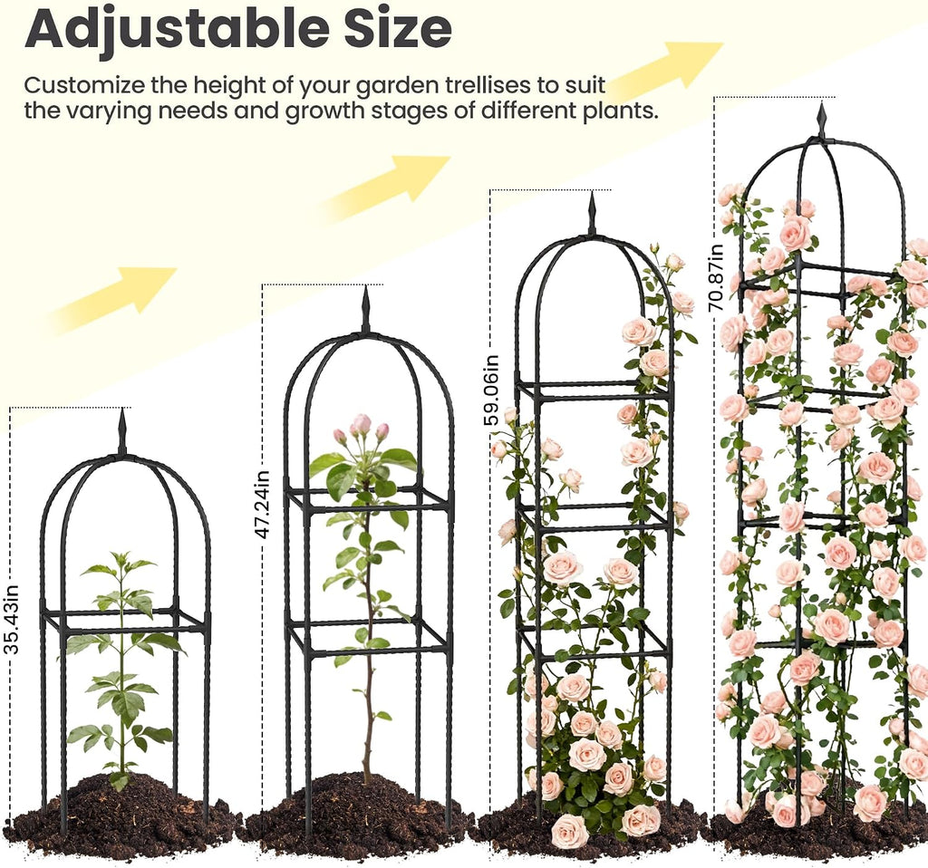 2 Pack 70.87" Garden Obelisk Trellis for Climbing Plants, Pyramid Design for Roses, Clematis, Jasmine, and Vegetable