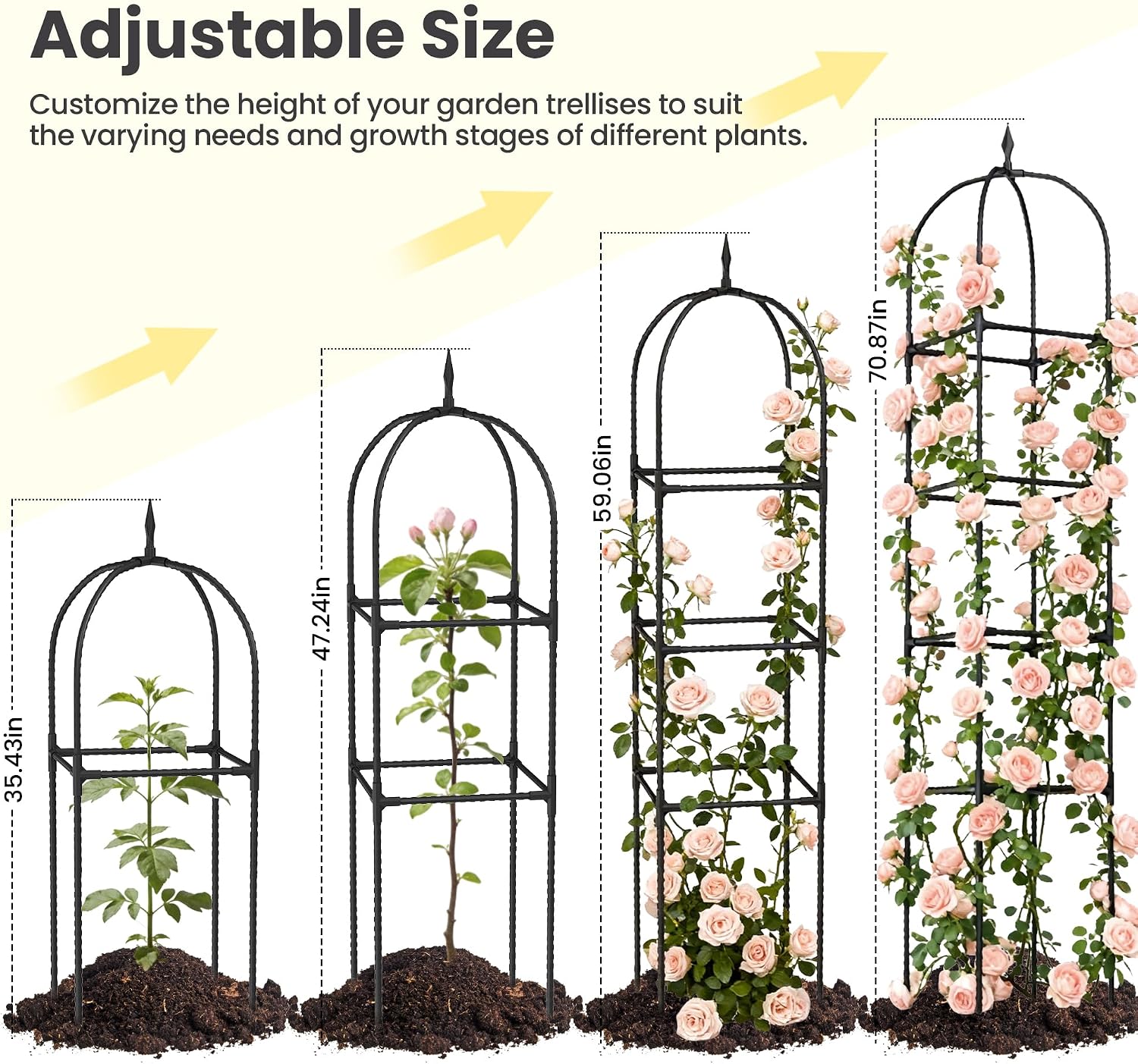2 Pack 70.87" Garden Obelisk Trellis for Climbing Plants, Pyramid Design for Roses, Clematis, Jasmine, and Vegetable