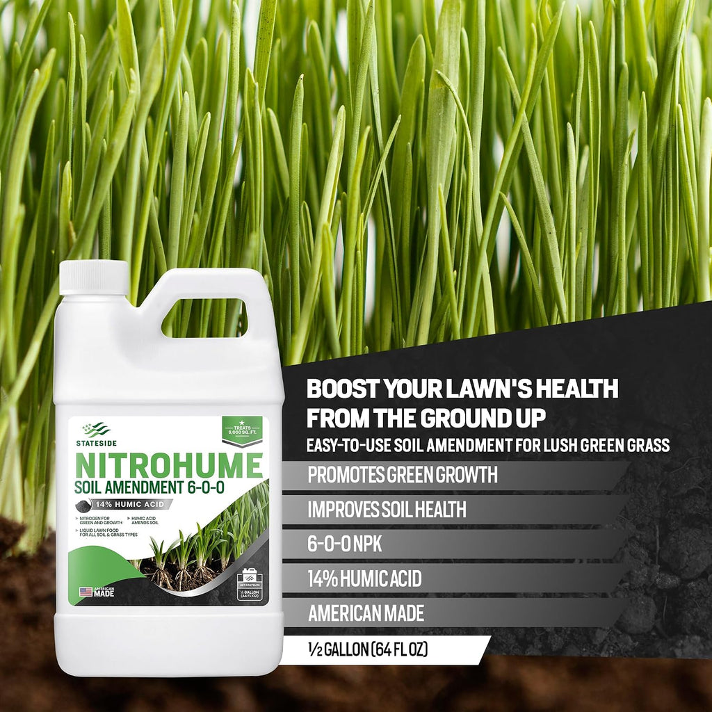 64oz Liquid Lawn Fertilizer - Covers 8,000 sq. ft., NitroHume Nitrogen Liquid Fertilizer for Lawns, Humic for Healthy