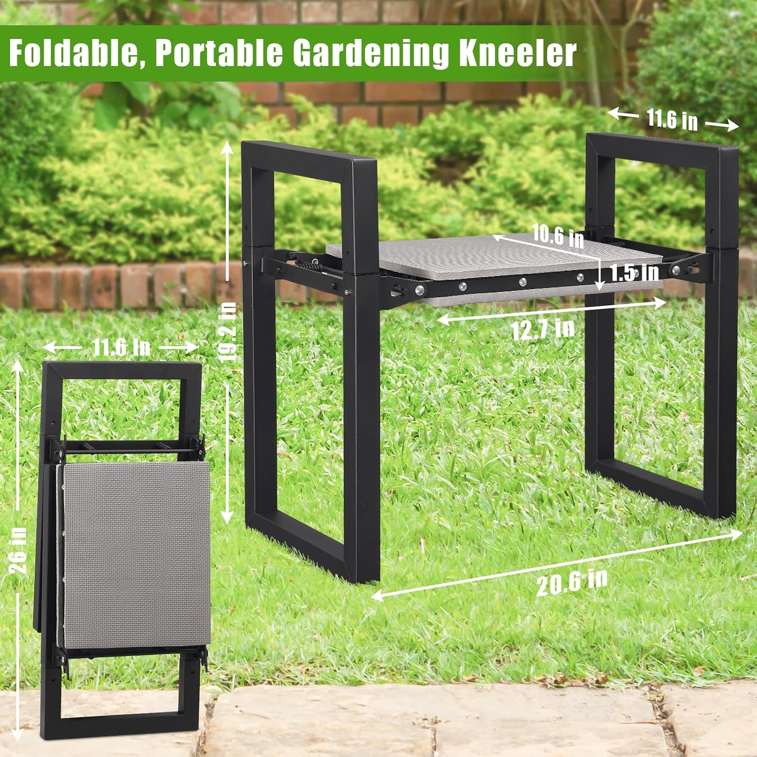 Garden Kneeler and Seat, 12.7" Wide Folding Heavy Duty Gardening Bench with Handles for Kneeling and Seat